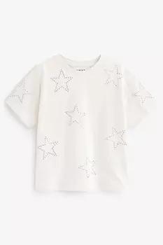 Футболка со звездой с декором из фианитов Next, белый