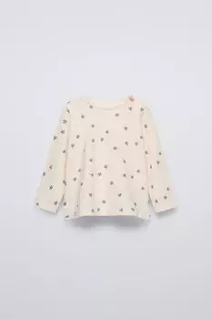 Футболка со звездой ZARA, светло-бежевый