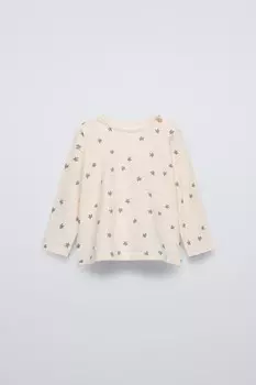 Футболка со звездой ZARA, светло-бежевый