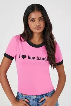 Футболка со звонком I Love Boy Bands Forever 21, розовый