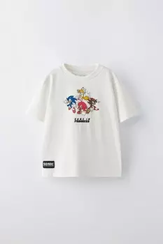 Футболка sonic sega ZARA, белый