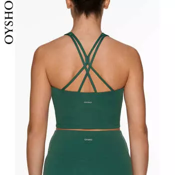 Футболка спортивная Oysho Cup Straps для фитнеса, зеленый