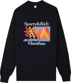 Футболка Sporty & Rich Marathon Long-Sleeve T-Shirt 'Black', черный