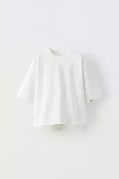 Футболка среднего веса ZARA, белый