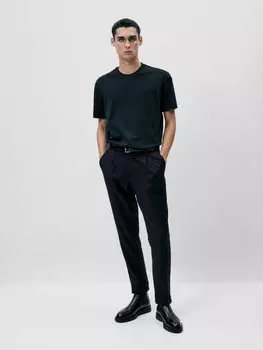 Футболка средней плотности из 100% хлопка Massimo Dutti, темно-синий
