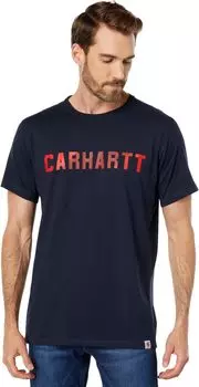 Футболка средней плотности с короткими рукавами и блочным логотипом Force свободного кроя Carhartt, темно-синий