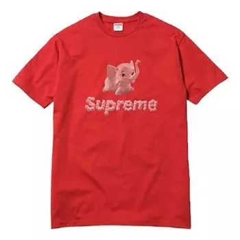 Футболка ss17 elephant tee red small printing short sleeve Supreme, красный
