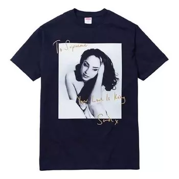 Футболка ss17 sade tee navy character printing short sleeve navy blue Supreme, синий