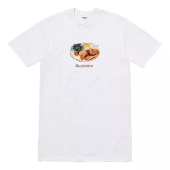 Футболка ss18 chicken dinner tee white printing short sleeve Supreme, белый