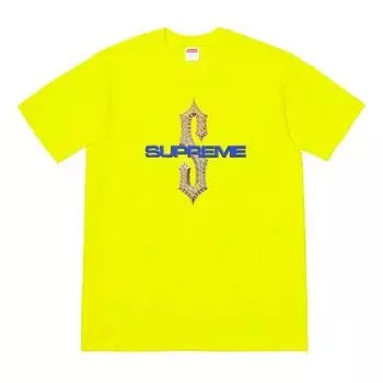 Футболка ss18 diamonds tee bright yellow diamond printing short sleeve Supreme, желтый