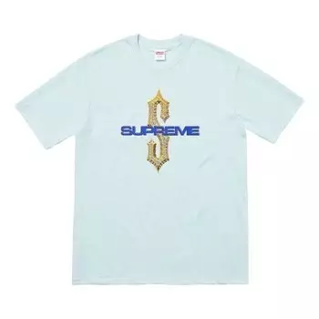 Футболка ss18 diamonds tee pale blue diamond printing short sleeve Supreme, голубой