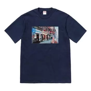 Футболка ss18 hardware tee navy printing short sleeve navy blue Supreme, синий