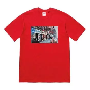 Футболка ss18 hardware tee red printing short sleeve Supreme, красный