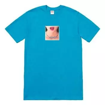Футболка ss18 necklace tee cyan printing short sleeve lake blue Supreme, синий