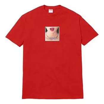 Футболка ss18 necklace tee red printing short sleeve Supreme, красный