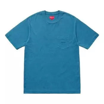 Футболка ss18 overdyed pocket tee washed dark blue logo tee Supreme, синий