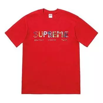 Футболка ss18 rocks tee red alphabet logo short sleeve Supreme, красный