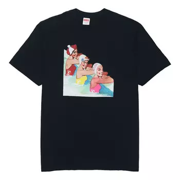 Футболка ss18 swimmers tee black printing short sleeve Supreme, черный