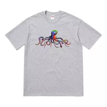 Футболка ss18 tentacles tee heather grey printing short sleeve gray Supreme, серый