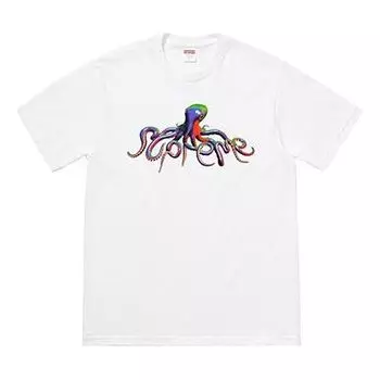 Футболка ss18 tentacles tee white printing short sleeve Supreme, белый