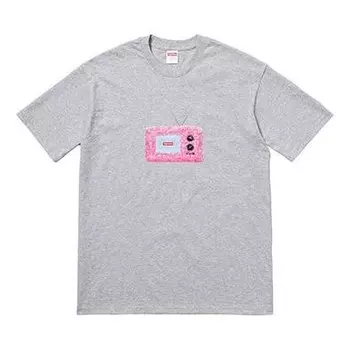 Футболка ss18 tv tee heather grey short sleeve gray Supreme, серый