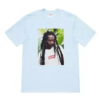 Футболка ss19 buju banton tee reggae character printing short sleeve light blue Supreme, голубой