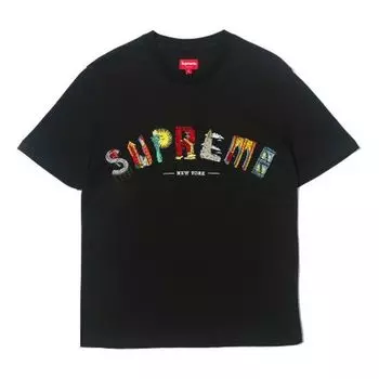 Футболка ss19 city arc tee black embroidered logo short sleeve Supreme, красный