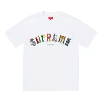 Футболка ss19 city arc tee white embroidered logo short sleeve Supreme, белый