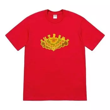 Футболка ss19 cloud tee clouds pattern short sleeve red Supreme, красный
