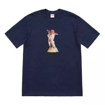 Футболка ss19 cupid tee navy angel printing short sleeve navy blue Supreme, синий