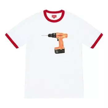 Футболка ss19 drill ringer electric drill printing short sleeve red Supreme, красный