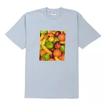 Футболка ss19 fruit tee light blue printing short sleeve Supreme, синий
