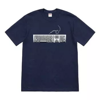 Футболка ss19 keyboard tee navy pattern short sleeve navy blue Supreme, синий