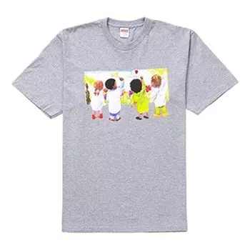 Футболка ss19 kids tee heather grey kids graffiti round neck short sleeve gray Supreme, серый