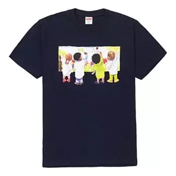 Футболка ss19 kids tee navy kids graffiti round neck short sleeve navy blue Supreme, синий