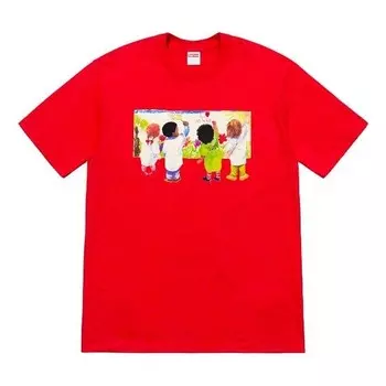 Футболка ss19 kids tee red kids graffiti round neck short sleeve Supreme, красный