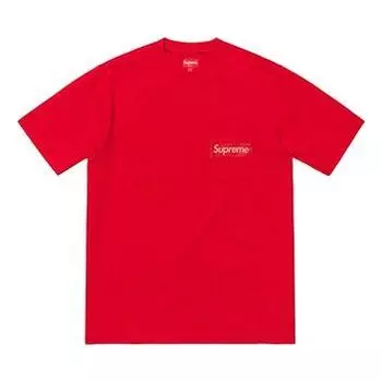 Футболка ss19 mesh stripe pocket tee red short sleeve Supreme, красный