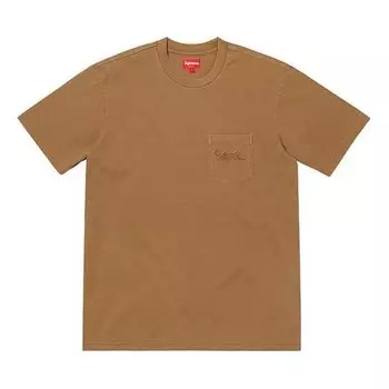 Футболка ss19 overdyed pocket tee short sleeve brown Supreme, коричневый
