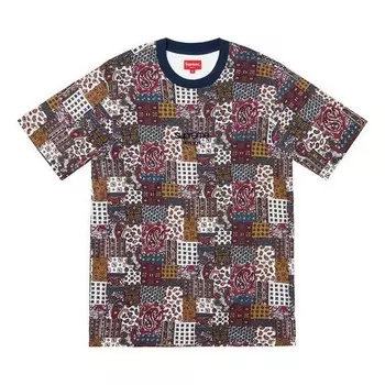 Футболка ss19 patchwork paisley s/s top cashew short sleeve navy blue Supreme, синий