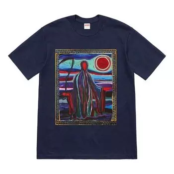Футболка ss19 reaper tee printing short sleeve navy blue Supreme, синий