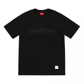 Футболка ss19 shatter tee black large logo embroidered short sleeve Supreme, черный