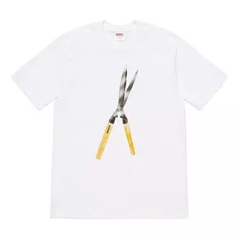 Футболка ss19 shears tee large scissors printing short sleeve white Supreme, белый