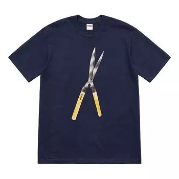 Футболка ss19 shears tee large scissors printing short sleeve navy blue Supreme, синий
