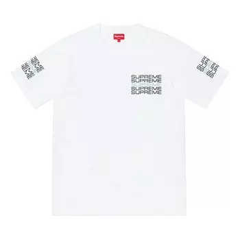 Футболка ss19 stack logo tee white logo round neck short sleeve Supreme, белый