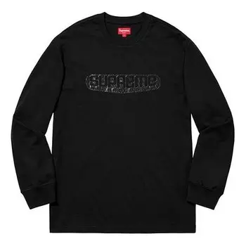 Футболка ss19 tech l/s tee black logo long sleeves pullover Supreme, черный
