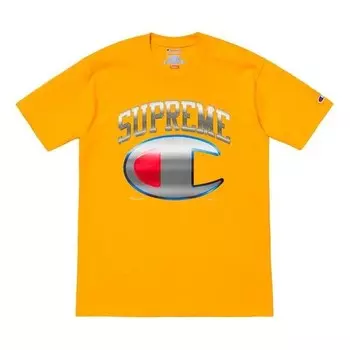 Футболка ss19 x champion chrome s/s top crossover short sleeve gold color Supreme, золотой