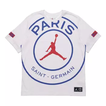 Футболка ss20 как mj psg логотип футболка пари сен жермен узор летающий человек короткий рукав Air Jordan, белый