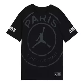 Футболка ss20 как mj psg логотип футболка пари сен жермен узор летающий человек короткий рукав Air Jordan, черный