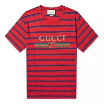 Футболка ss20 mens logo red blue stripes short sleeve tee Gucci, красный