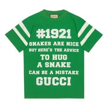 Футболка ss21 1921 series to hug a snake alphabet printing short sleeve green Gucci, зеленый